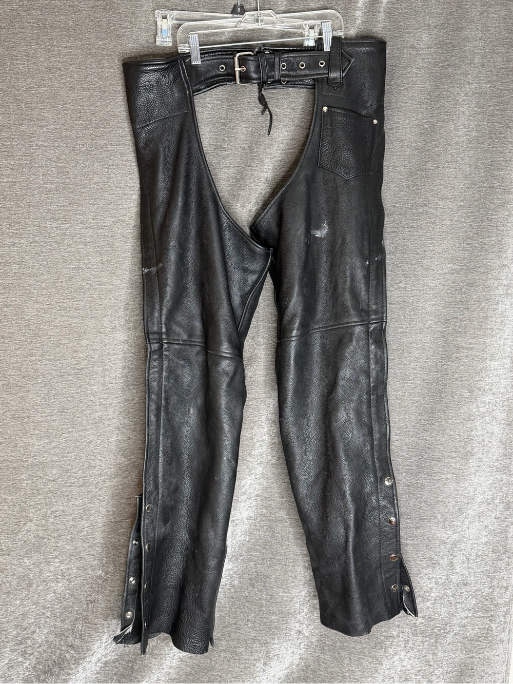 Unik Black Leather Motorcycle Chaps Pants